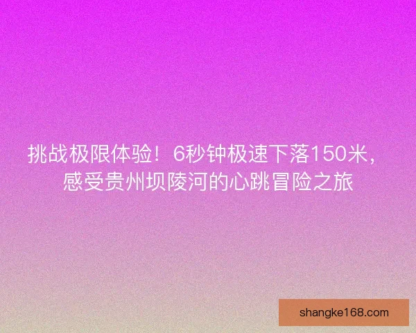 挑战极限体验!6秒钟极速下落150米,感受贵州坝陵河的心跳冒险之旅 挑战极限体验!6秒钟极速下落150米,感受贵州坝陵河的心跳冒险之旅